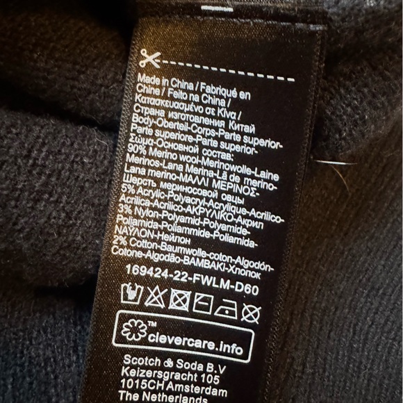 Scotch & Soda Black Merino Wool Turtleneck Sweater with Colorful Pattern - Picture 8 of 12